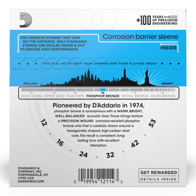 D'ADDARIO EJ16 PHOSPHOR BRONZE REGULAR LIGHT (12-53) струни для акустичної гітари